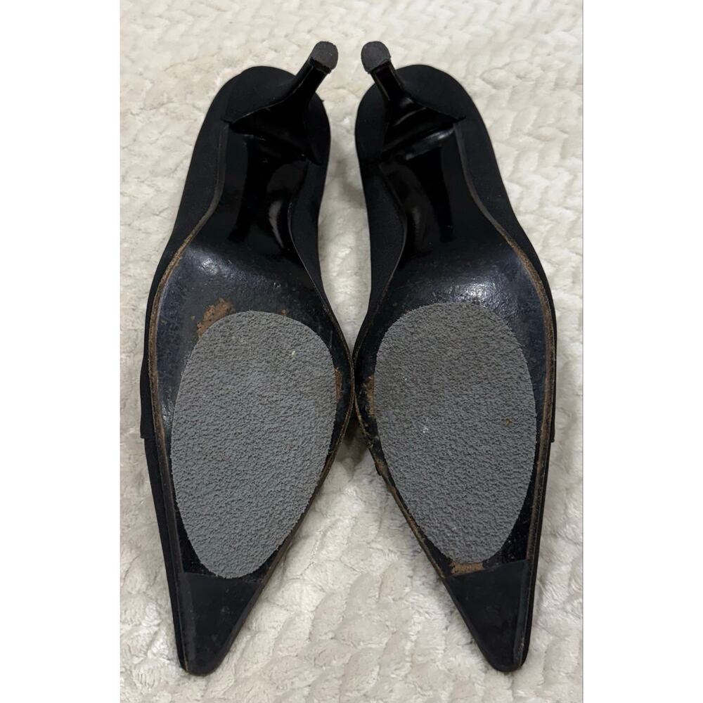 Stuart Weitzman Black Satin Crystal Buckle Pointed Toe Heels Pumps 8.5 M - Picture 7 of 7